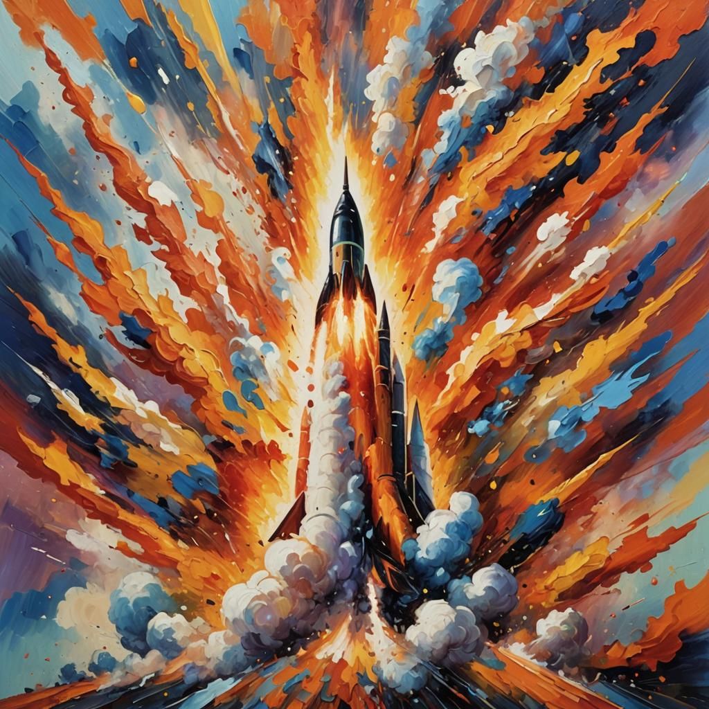 Rocket Launch in Expressionist Neo-Impressionism Style