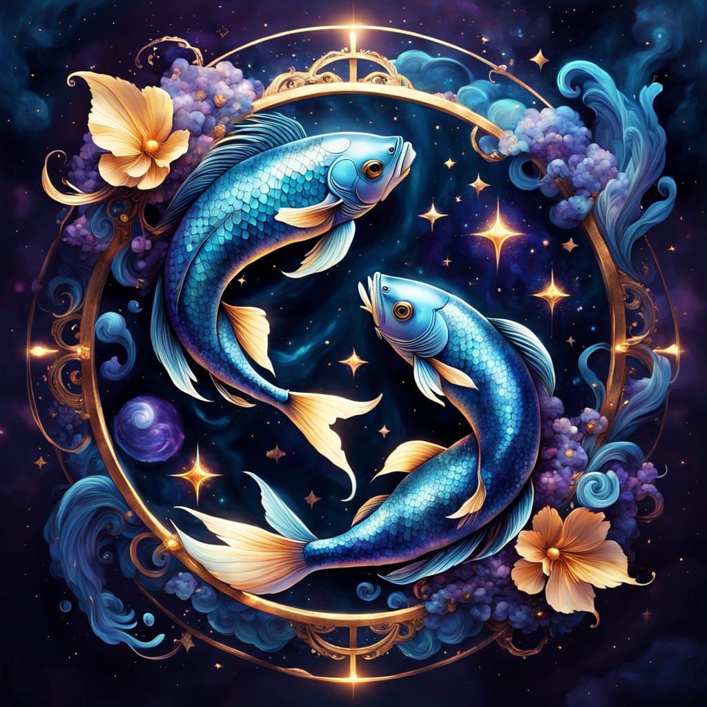 Dreamy Pisces Zodiac Symbol in Vibrant Celestial Style
