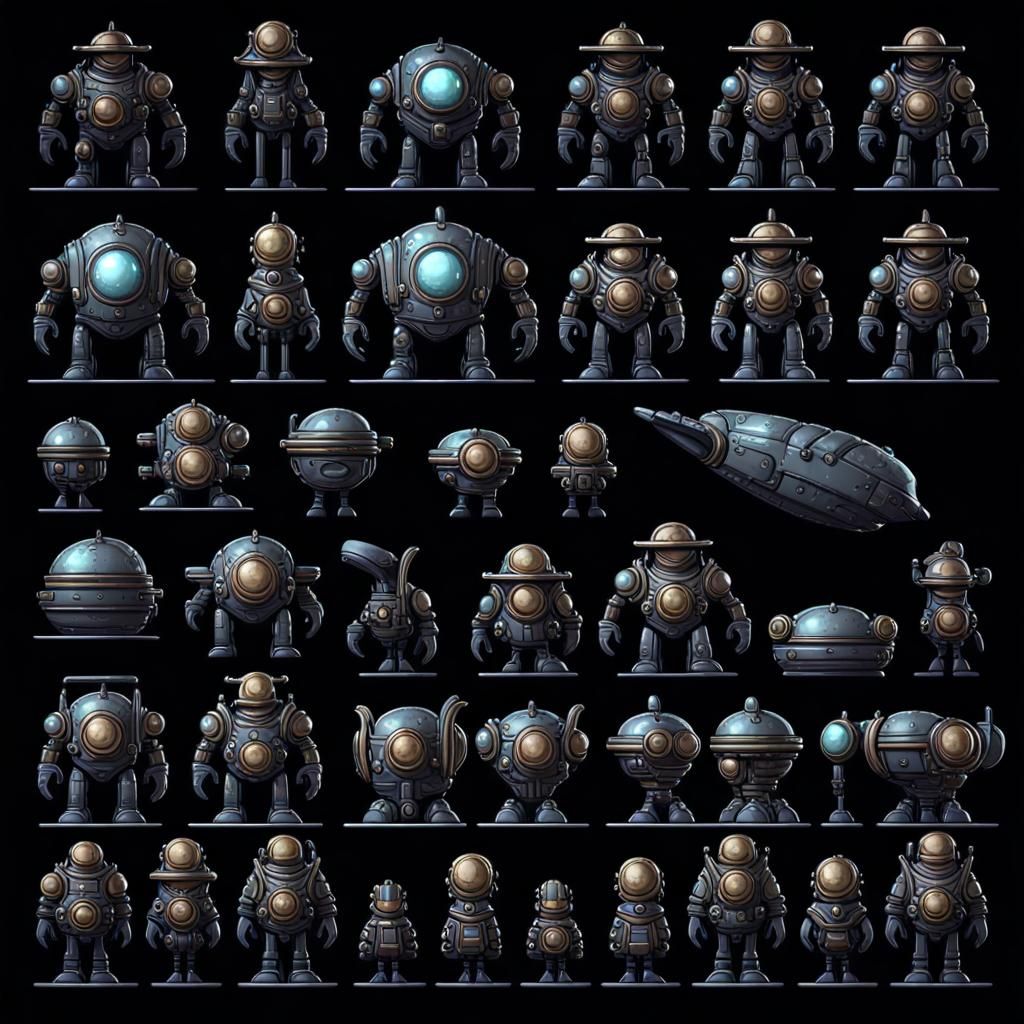 Steampunk Sci-Fi Game Sprite Sheet in HDR