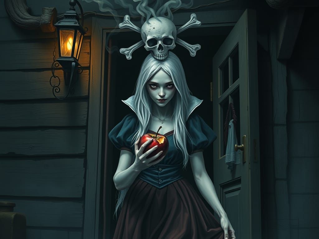 Zombie Snow White with Apple in Hyperrealistic Style