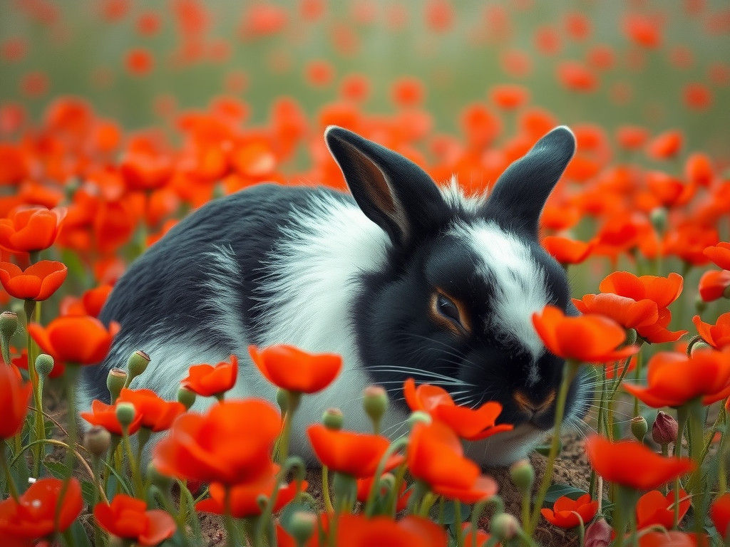 Rabbit in Poppy Field: Impressionist Dreamscape
