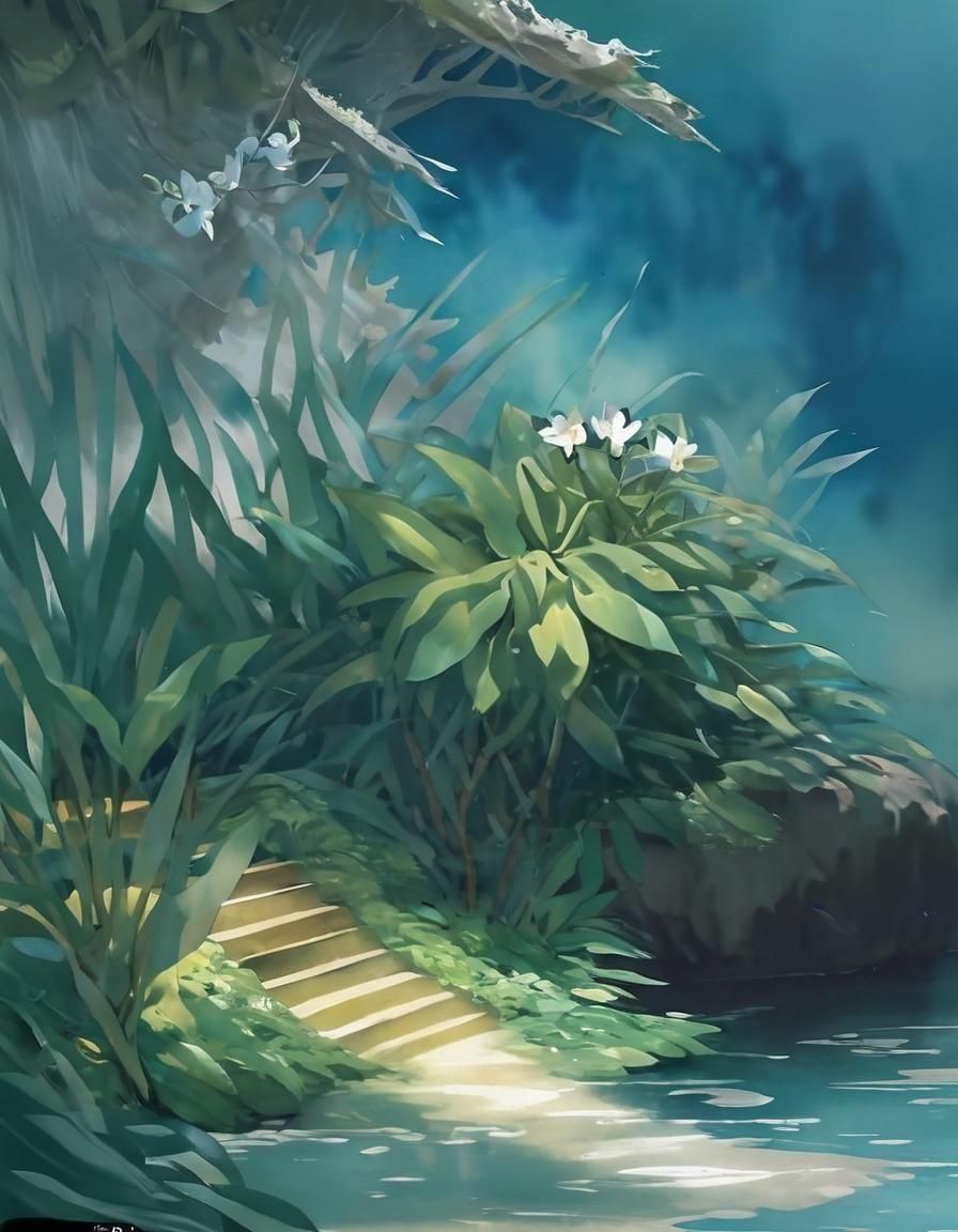 Orchid in Rainforest: Watercolor Concept Art