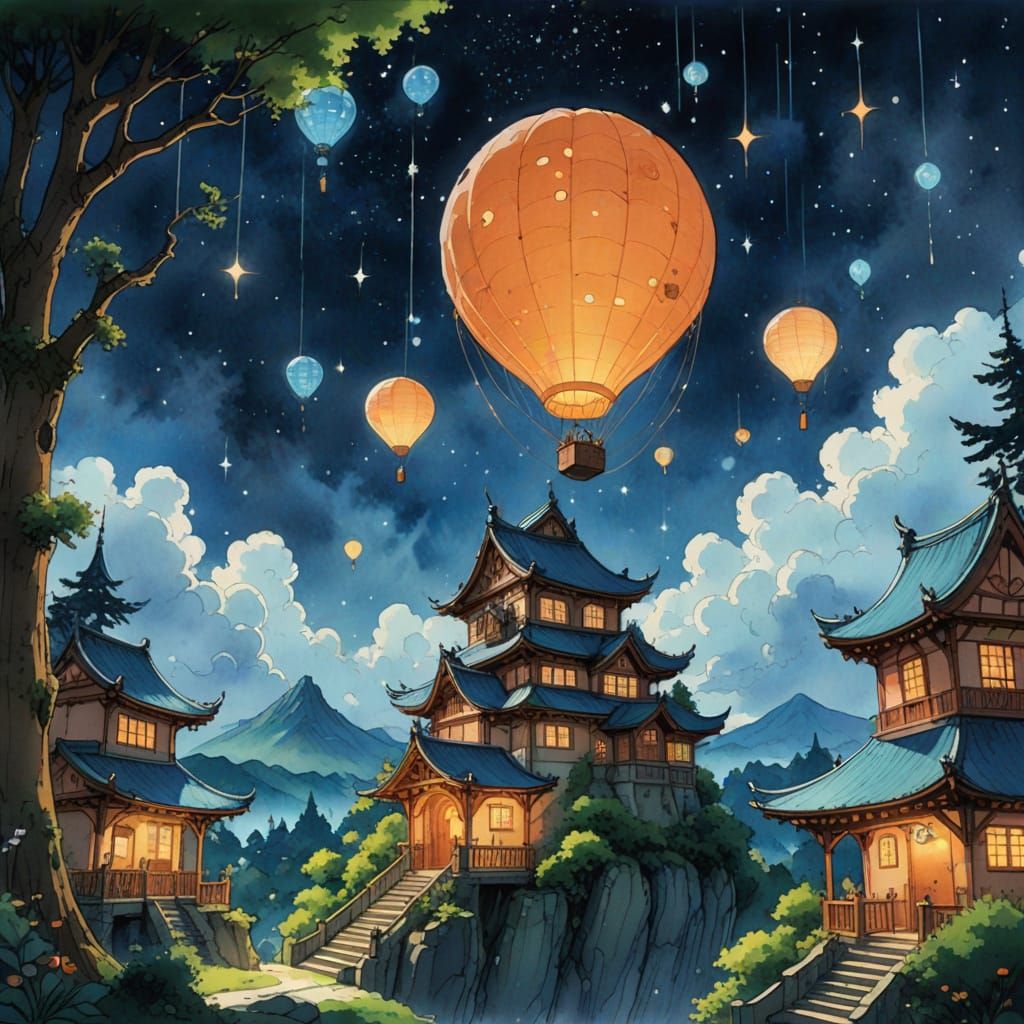 Fantastic Amusement Park in Ghibli-Inspired Watercolor Style