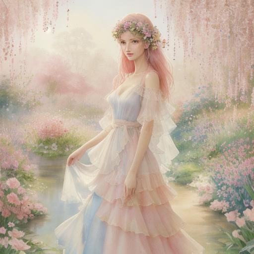 Dreamy Watercolor Fashion Illustration of Peach Gown
