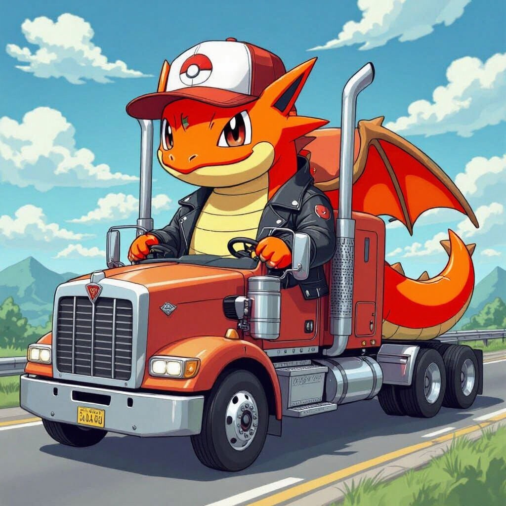Dragonite as Trucker Pokemon Card