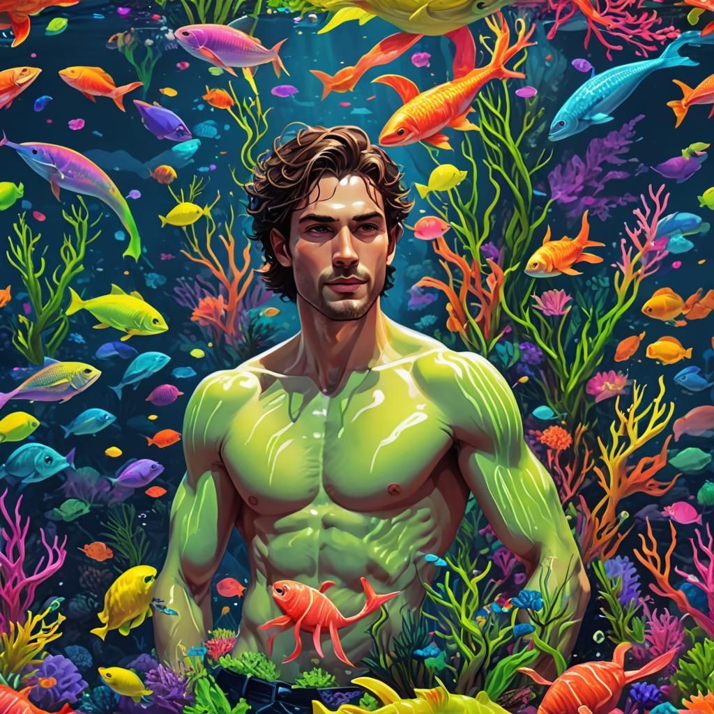 Underwater Creature with Fluorescent Sea Fauna