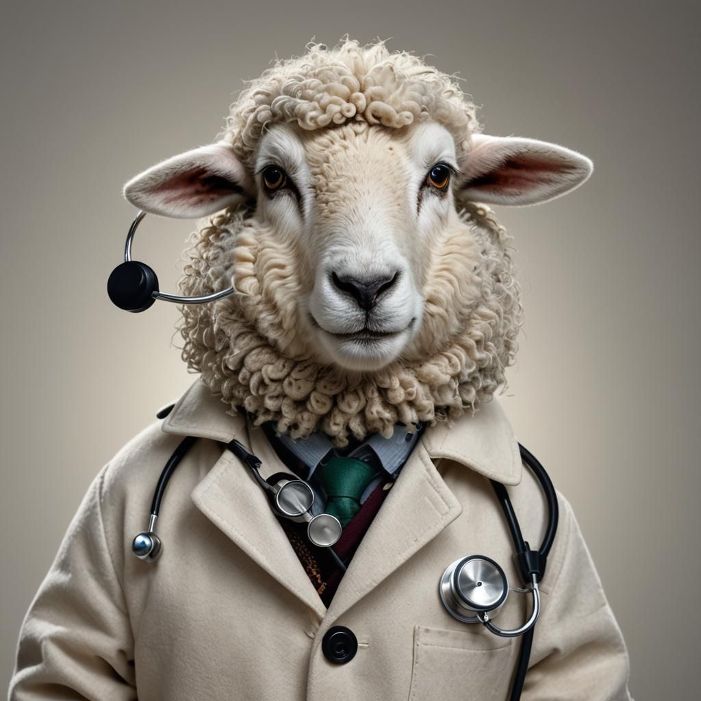 Hyperrealistic Sheep Doctor Portrait in Digital Art