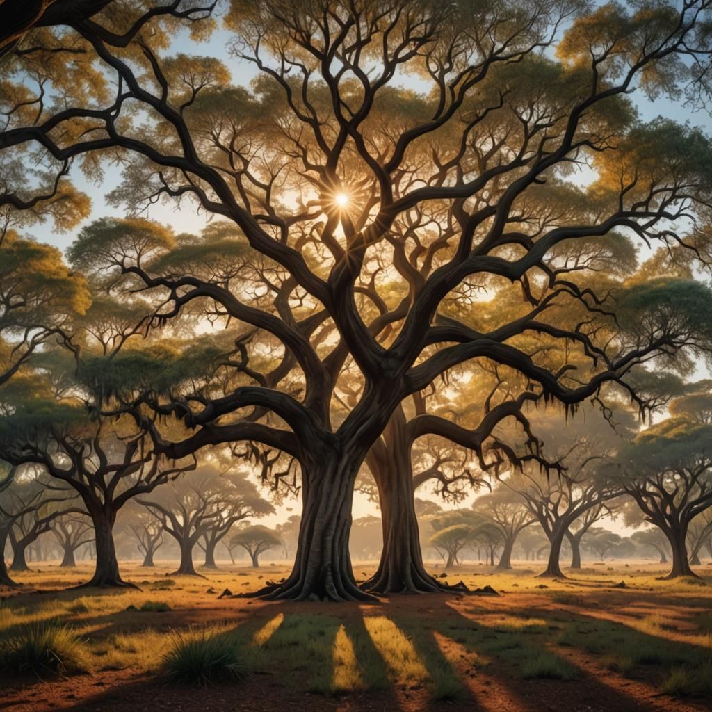 Surreal Savannah Sunrise in Henri Rousseau Style