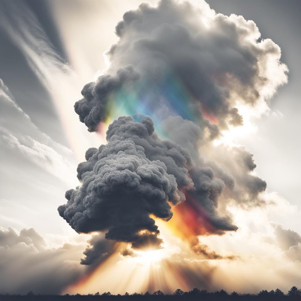 Monochrome Rainbow Over Billowy Clouds