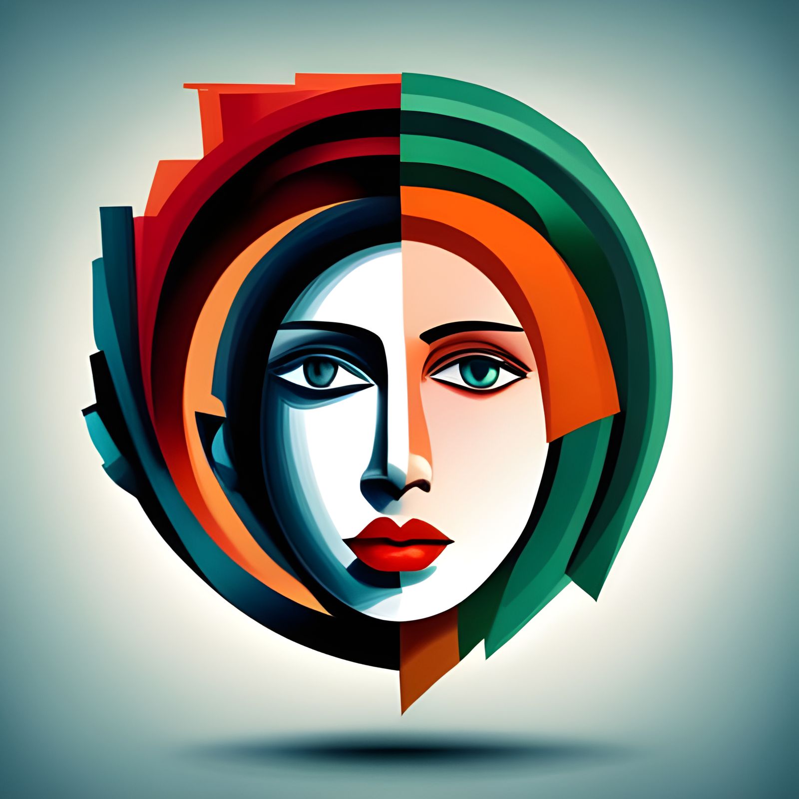Abstract Rainbow Face in Cubist Style