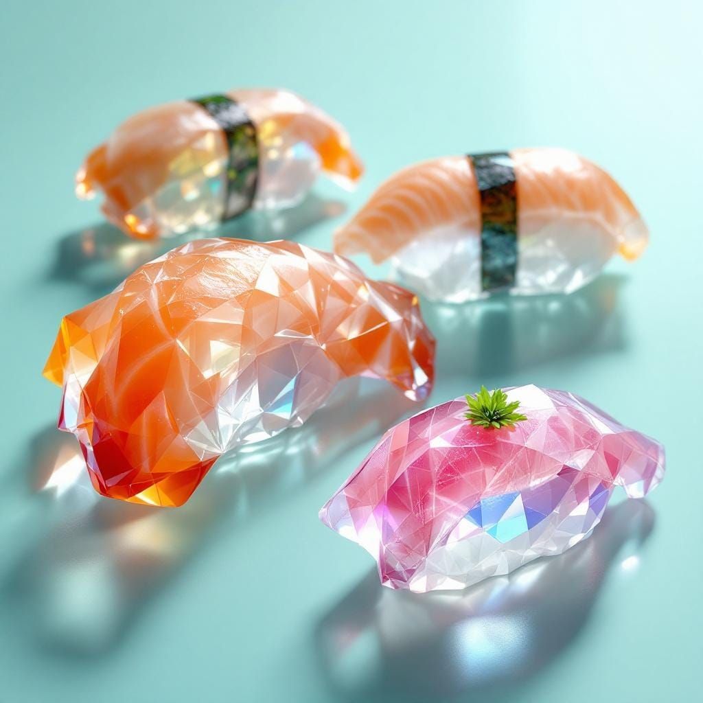 Crystal Sushi: Hyper-Realistic Food Art Rendering