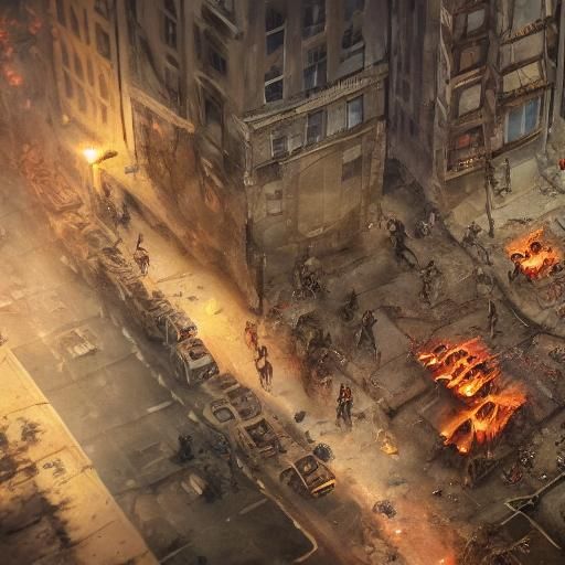 Armored Zombies in War-Torn City: Fantasy Concept Art