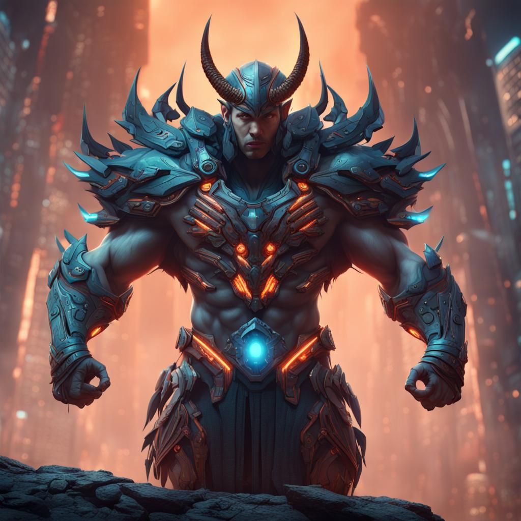 Futuristic Lion Warrior Stand in Detailed Digital Art