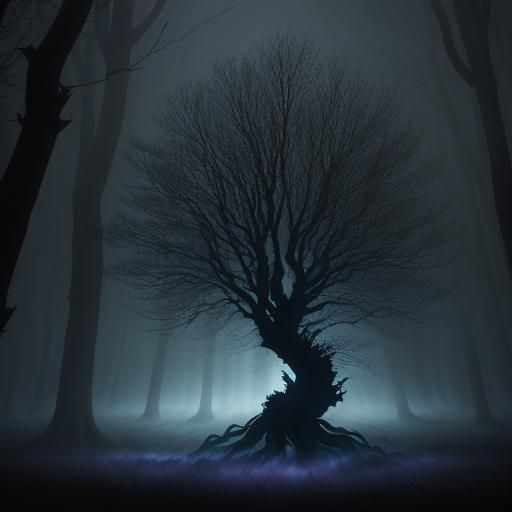 Sinister Figure in Mystical Dark Fantasy Forest