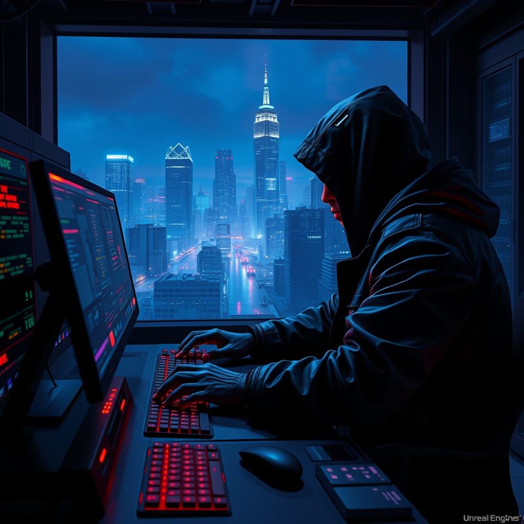 Cyber Warfare Specialist in Futuristic Command Center