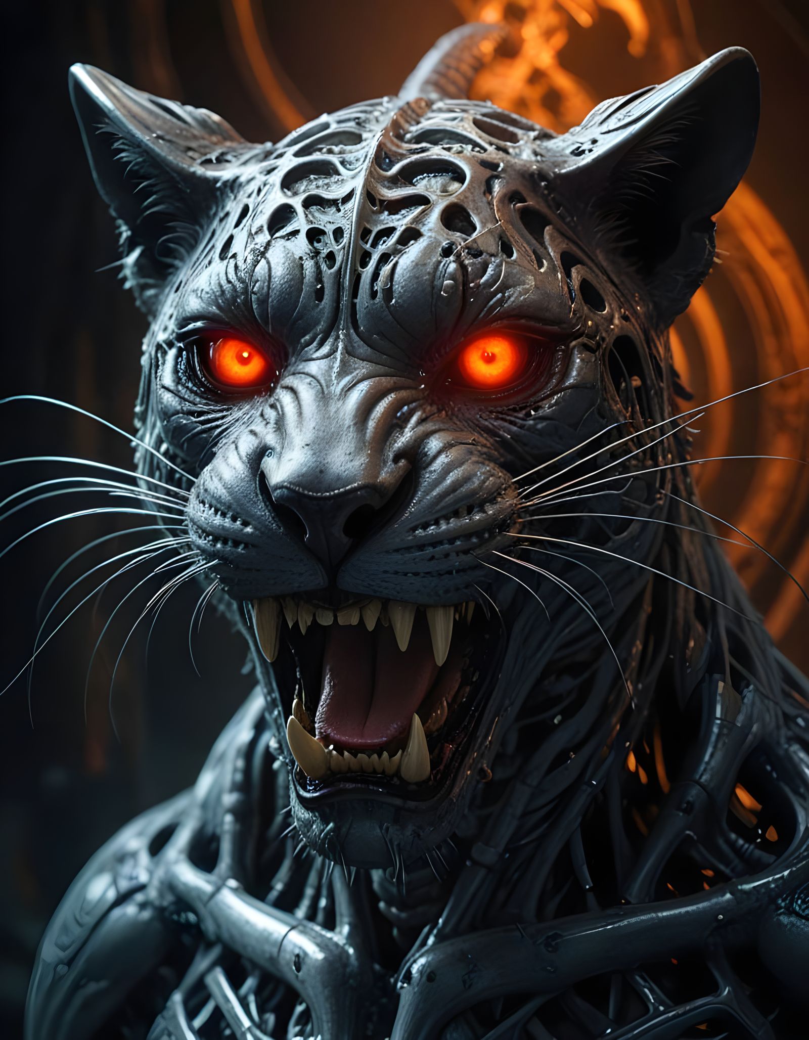 Surreal Hyperrealistic Panther Skeleton in Titanium Armor