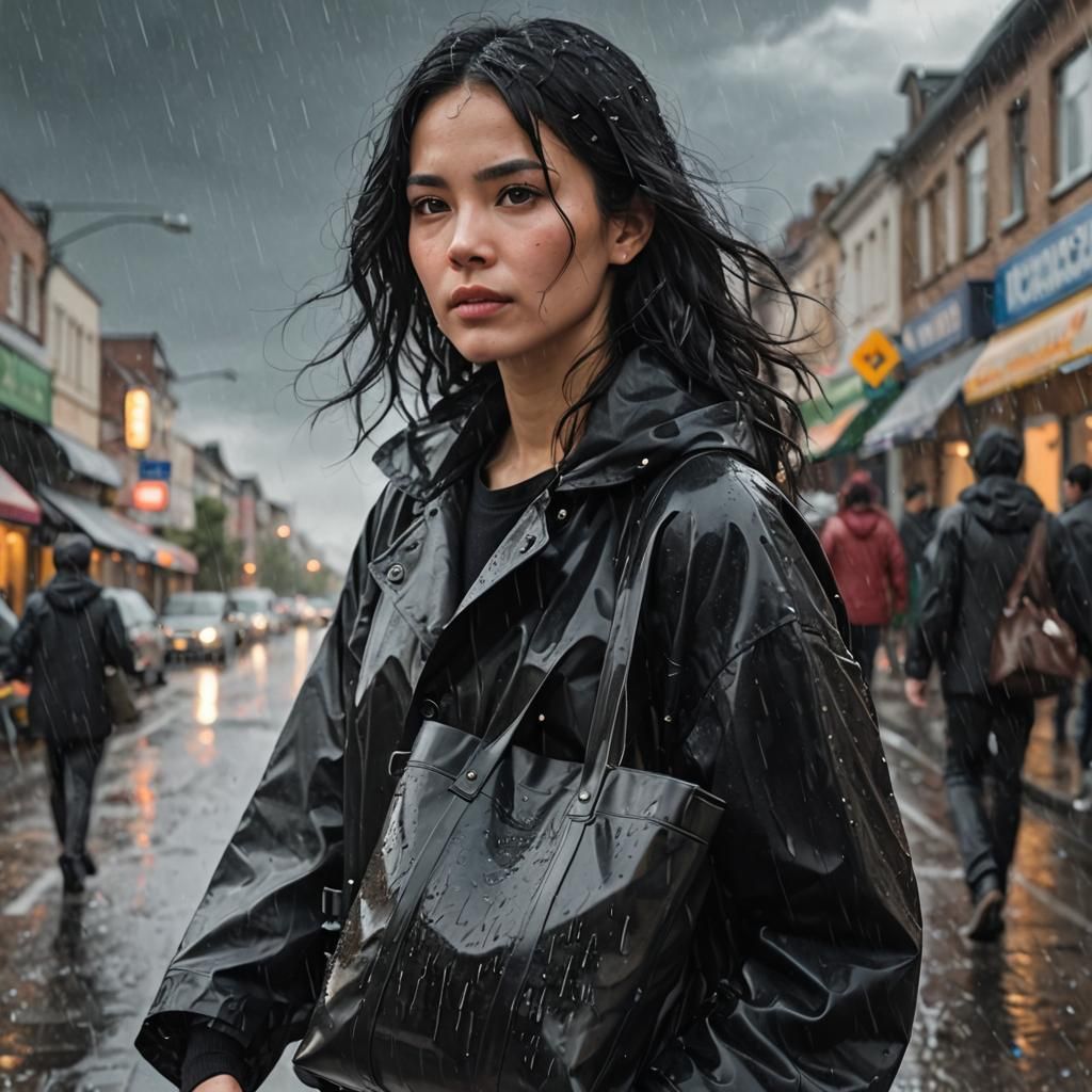 Woman in Black Raincoat During Storm