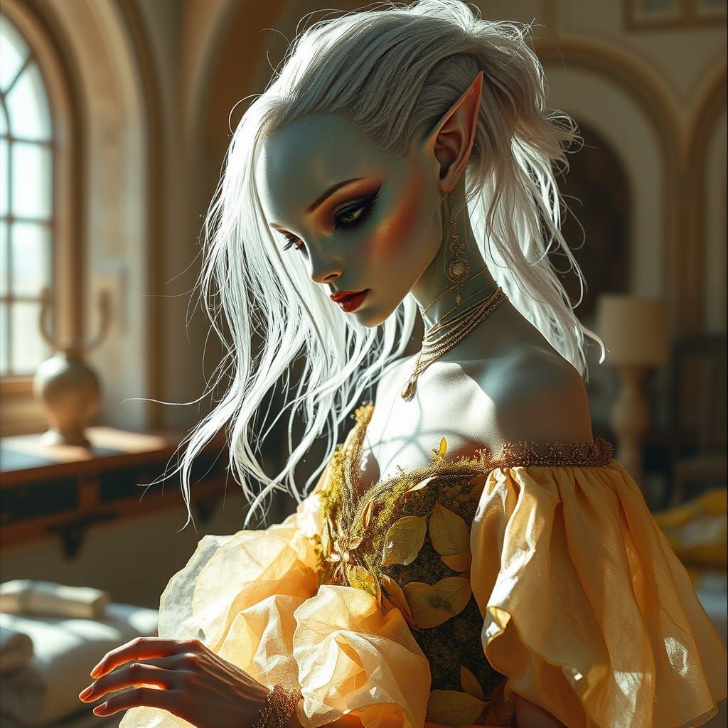 Alien Designer Creates Winter Leaf Dress in Impressionist St...