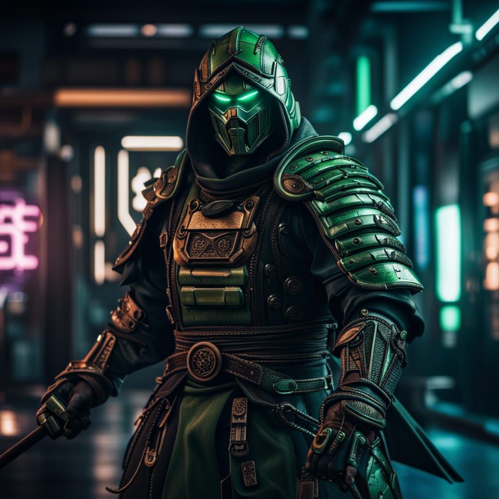 Dr. Doom as Cyberpunk Ninja Samurai