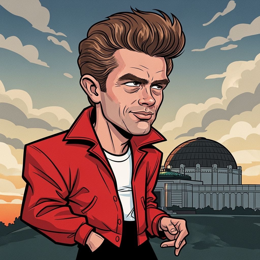 James Dean Caricature in Rebel Without a Cause Style