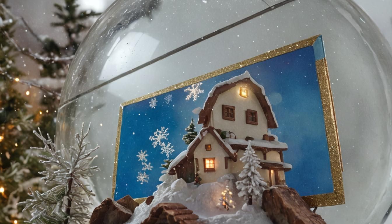 Snow Globe Village in Watercolor Style
