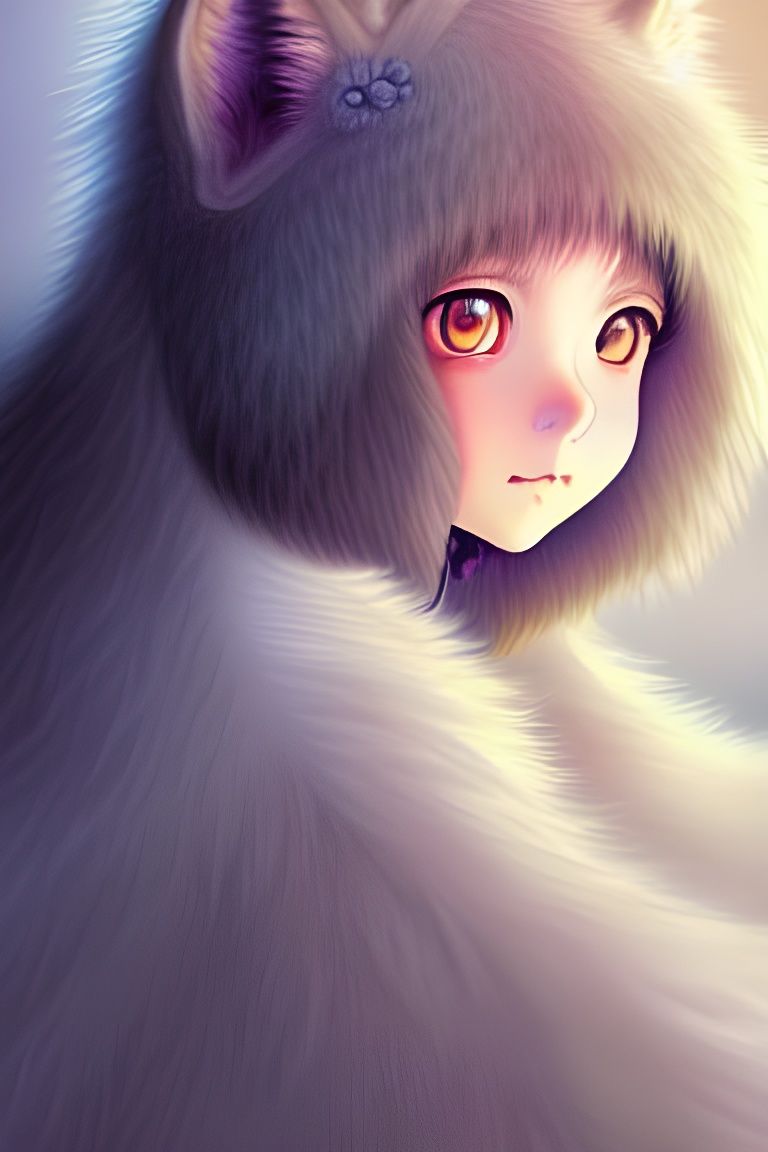 Anime Wolf Girl in Hyper-Realistic Fantasy Style