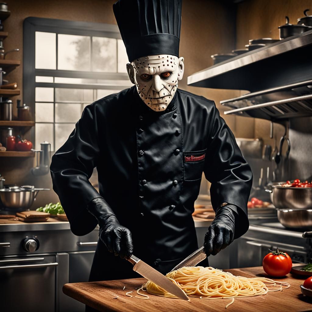 Pinhead as Chef Preparing Spaghetti Sauce