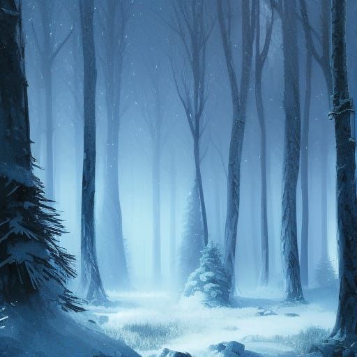 Magical Winter Forest with Blue Lights