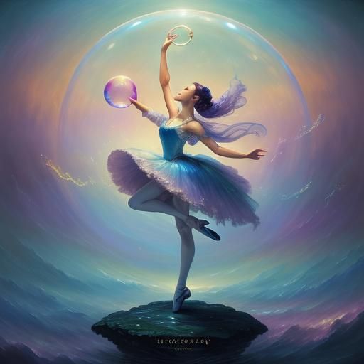 Ballerina Dancing in Soap Bubble: Impressionist Oil Painting