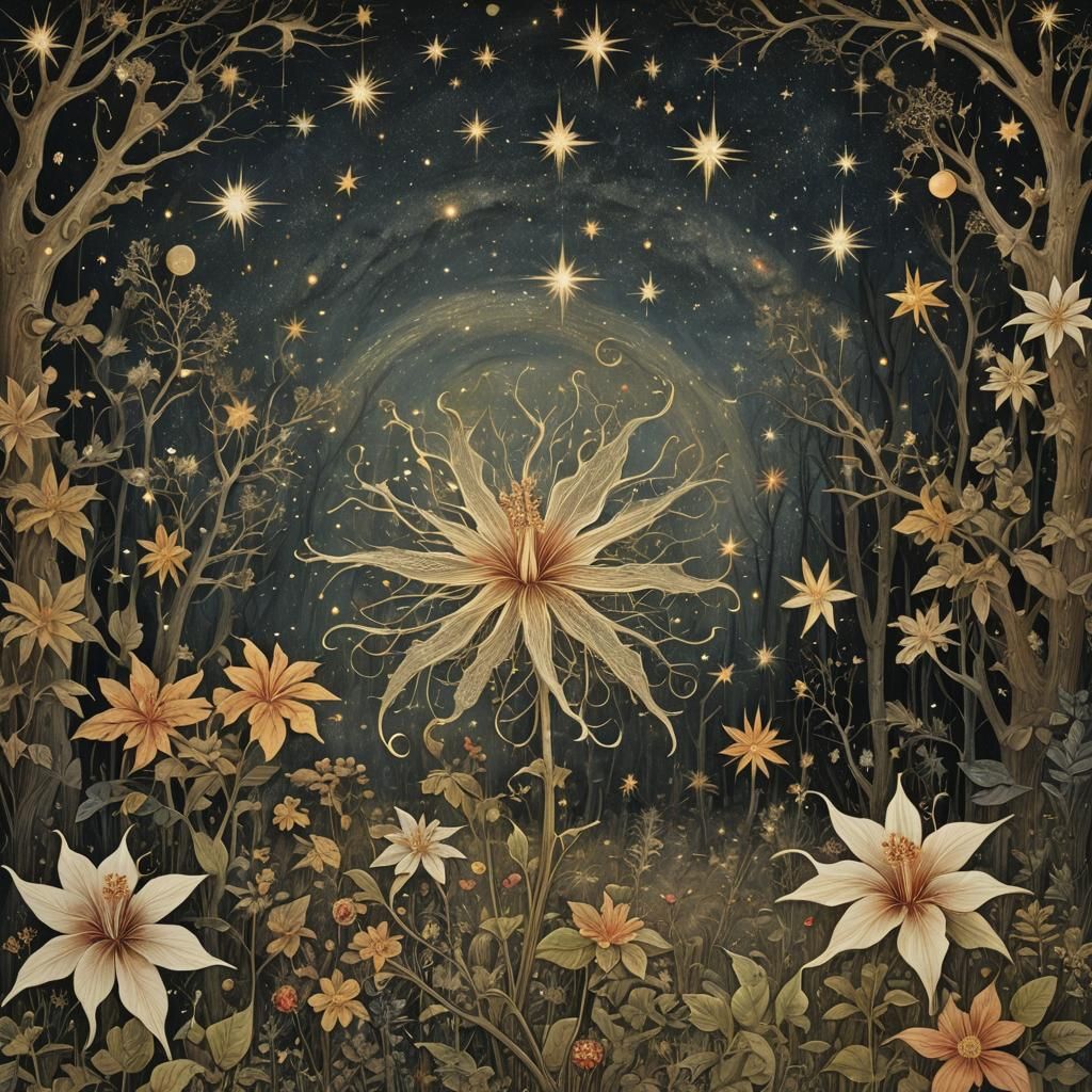 Surreal Cyborg Forest Under Starry Night Sky