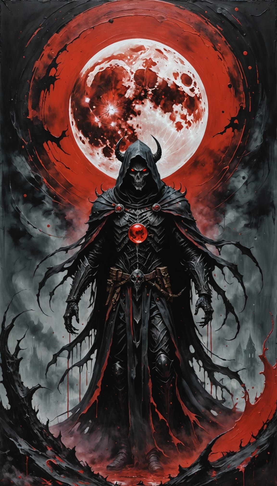 Cyberpunk Horror Specter in Blood Red Moonlight