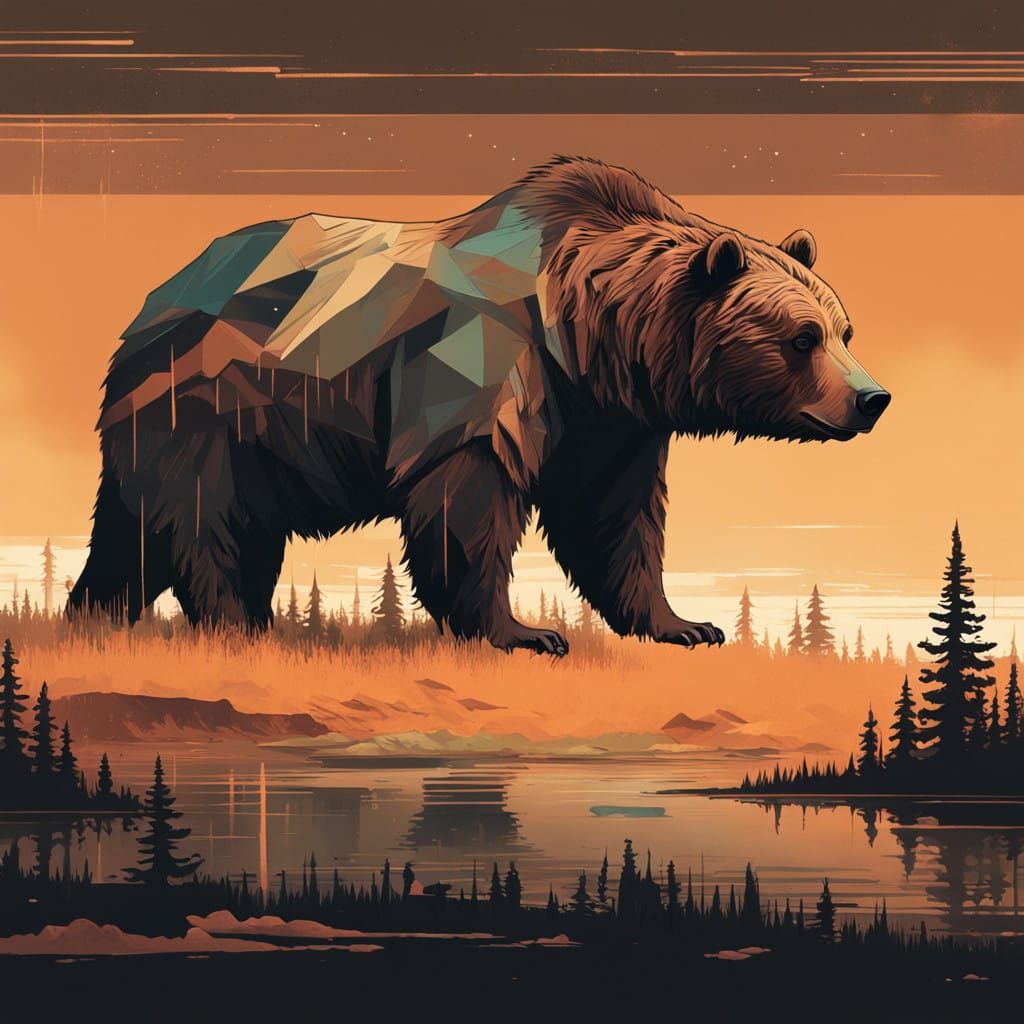 Brown Bear in Distorted Glitch Art Style