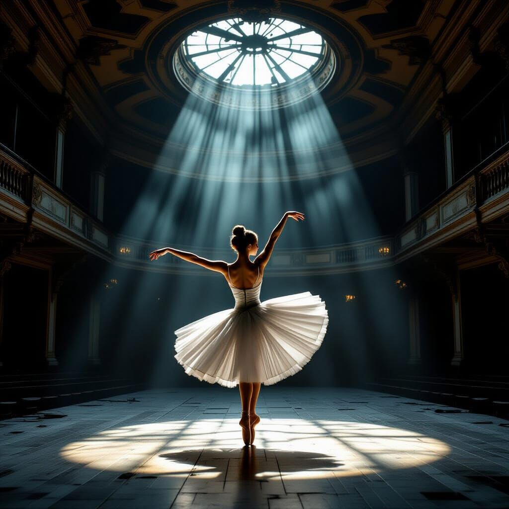 Ballet Dancer in Slow Motion in Abandoned Opera House