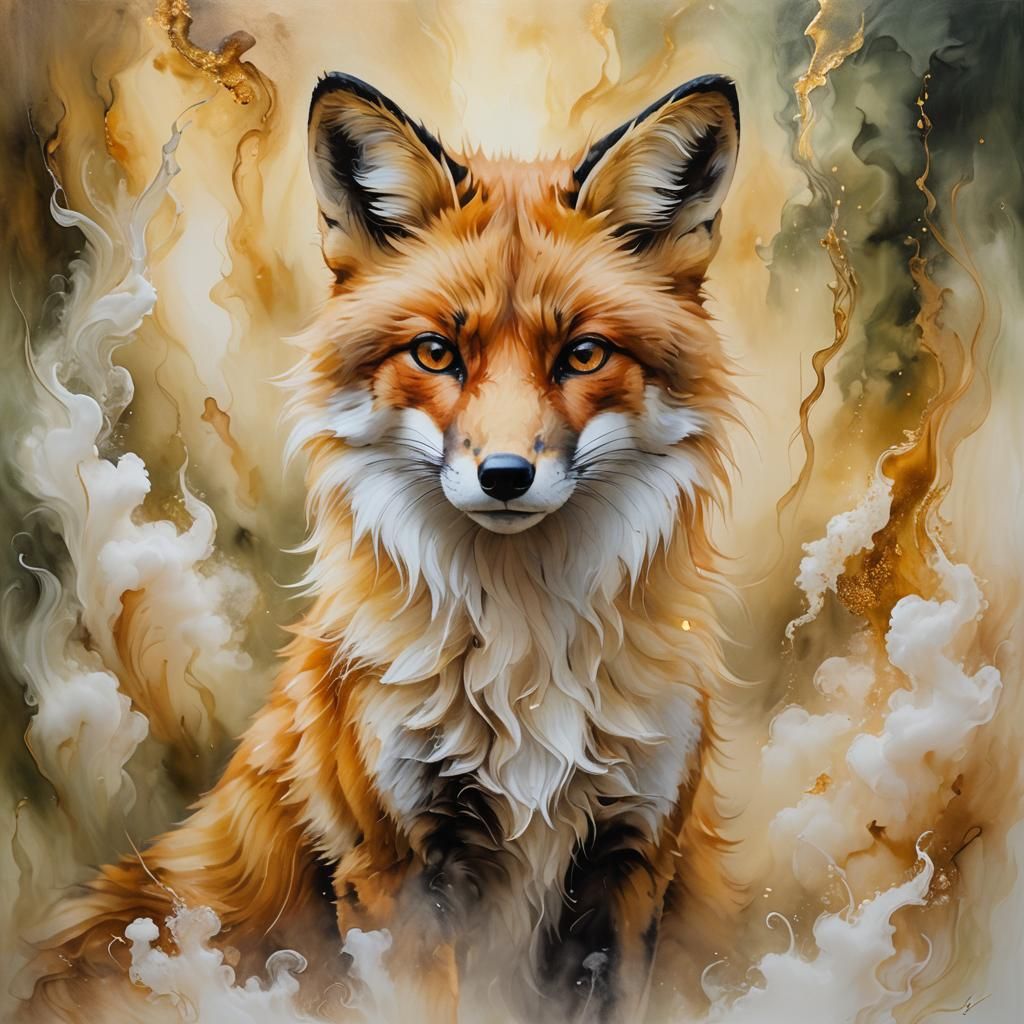 Ethereal Smoke Fox in Impressionist Oil Painting