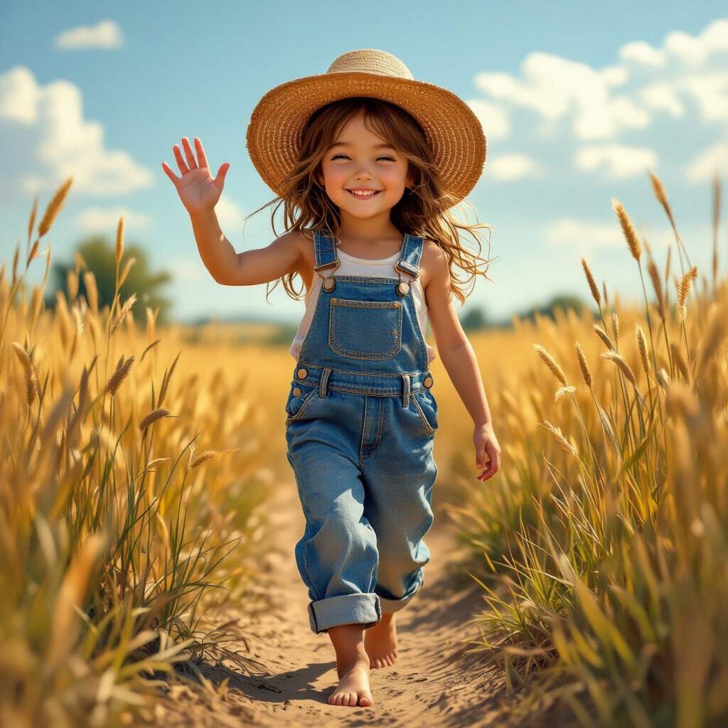 Girl in Field: Photorealistic Portrait in Digital Art Style
