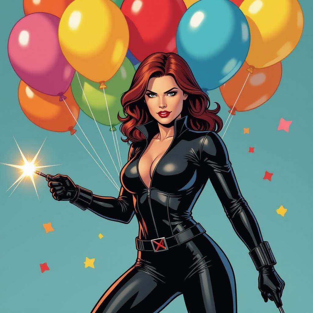 Black Widow's Balloon Burst, Comic Book Art