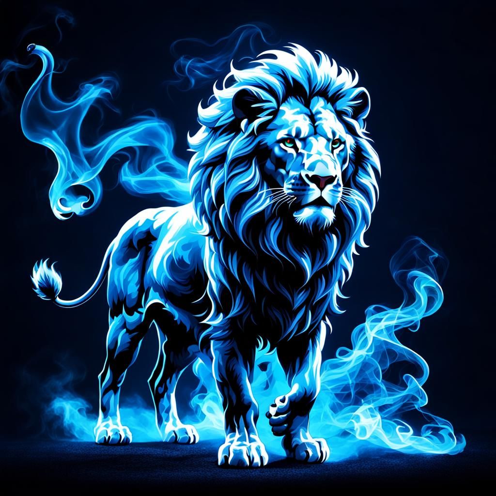 Lion Patronus Made of Luminous Blue Smoke