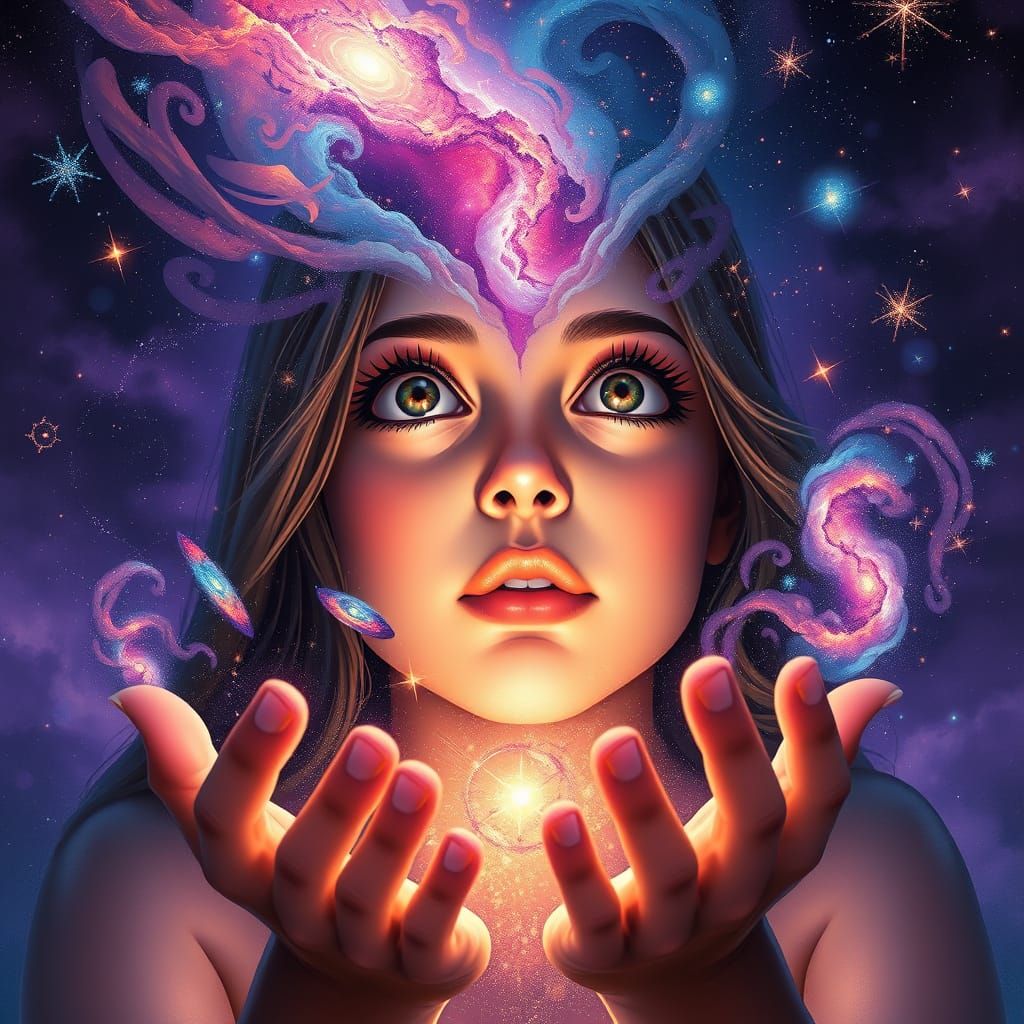 Woman Creates Universe From Her Hands