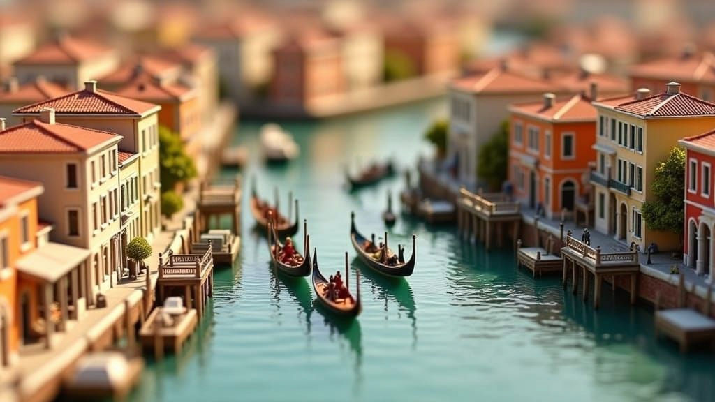 Miniature Venice Gondolas in Tilt-Shift Style