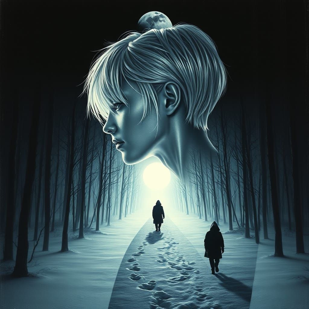 Metallic Figure in Winter Forest, Chrome and Ash Art