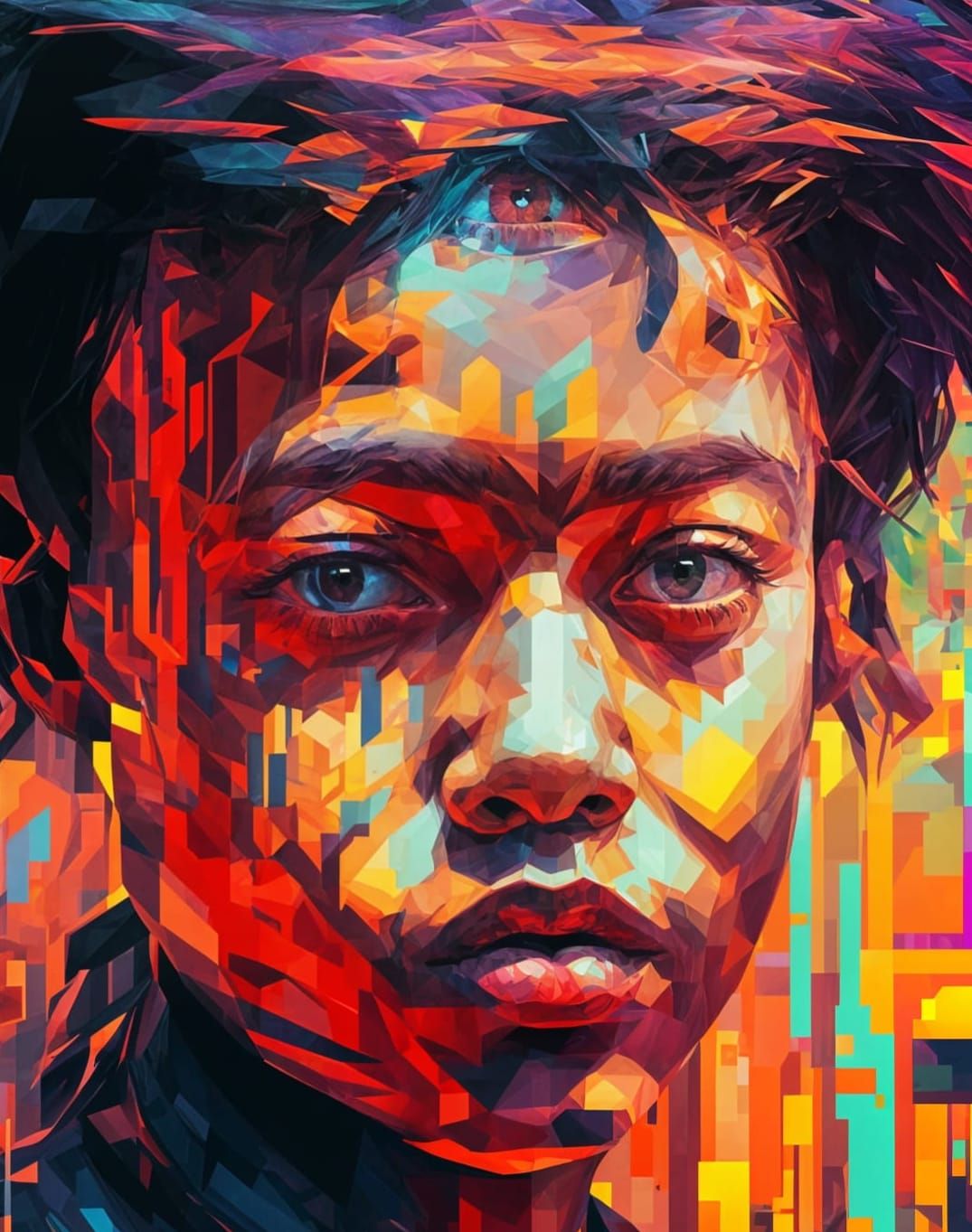 Glitch Portrait with Digital Color Distortion