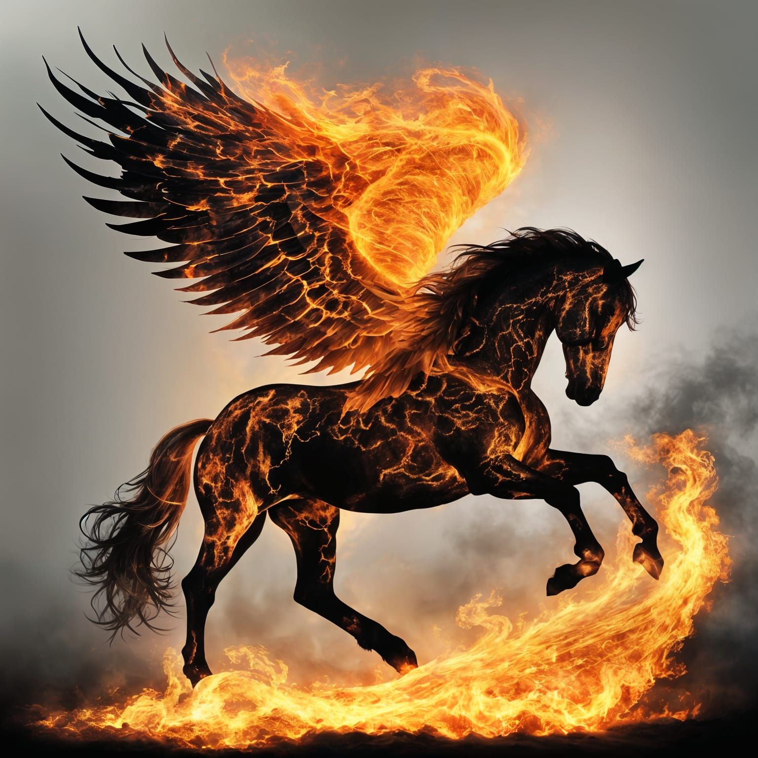 Flaming Pegasus in Dark Inferno Light