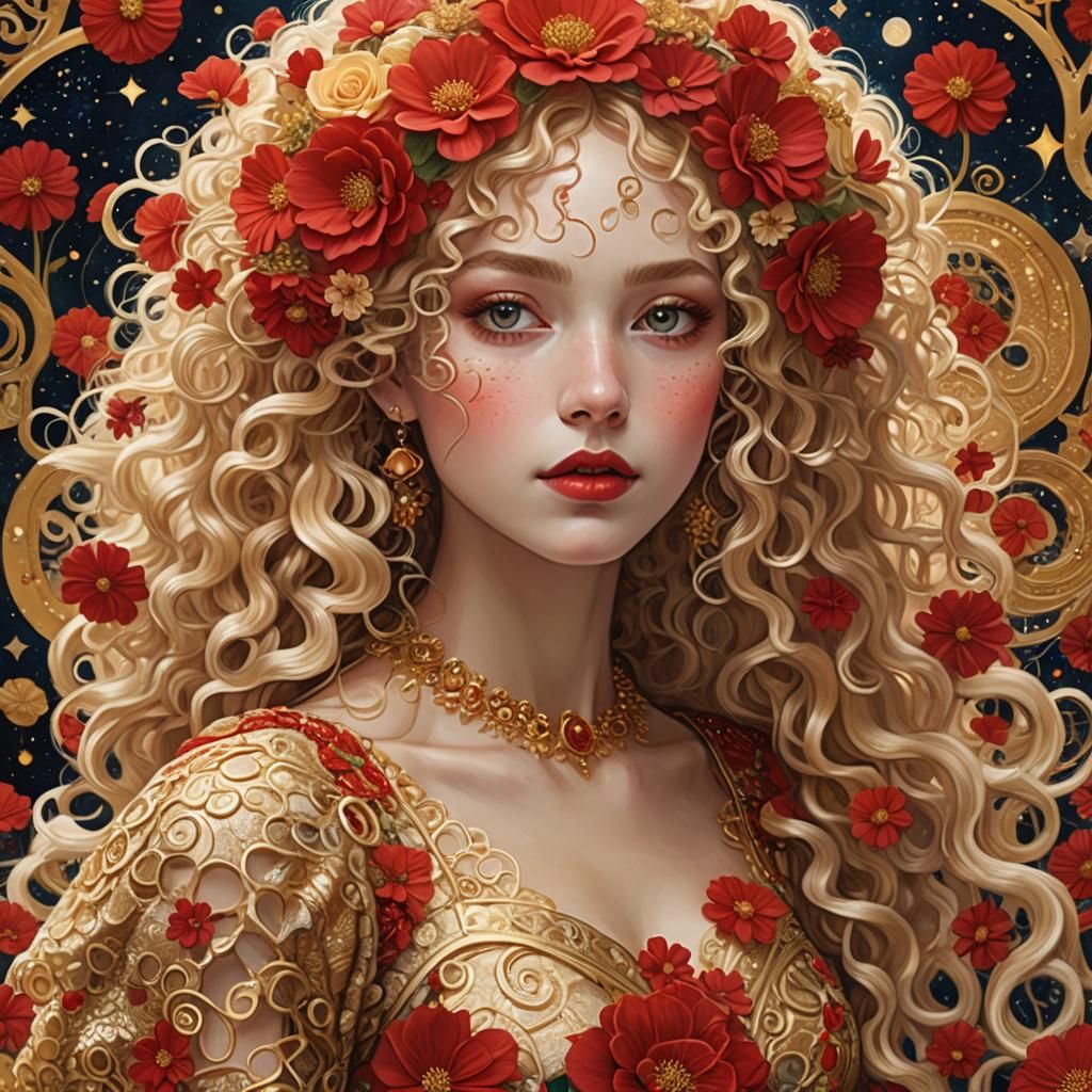 Lovely girl in red and gold