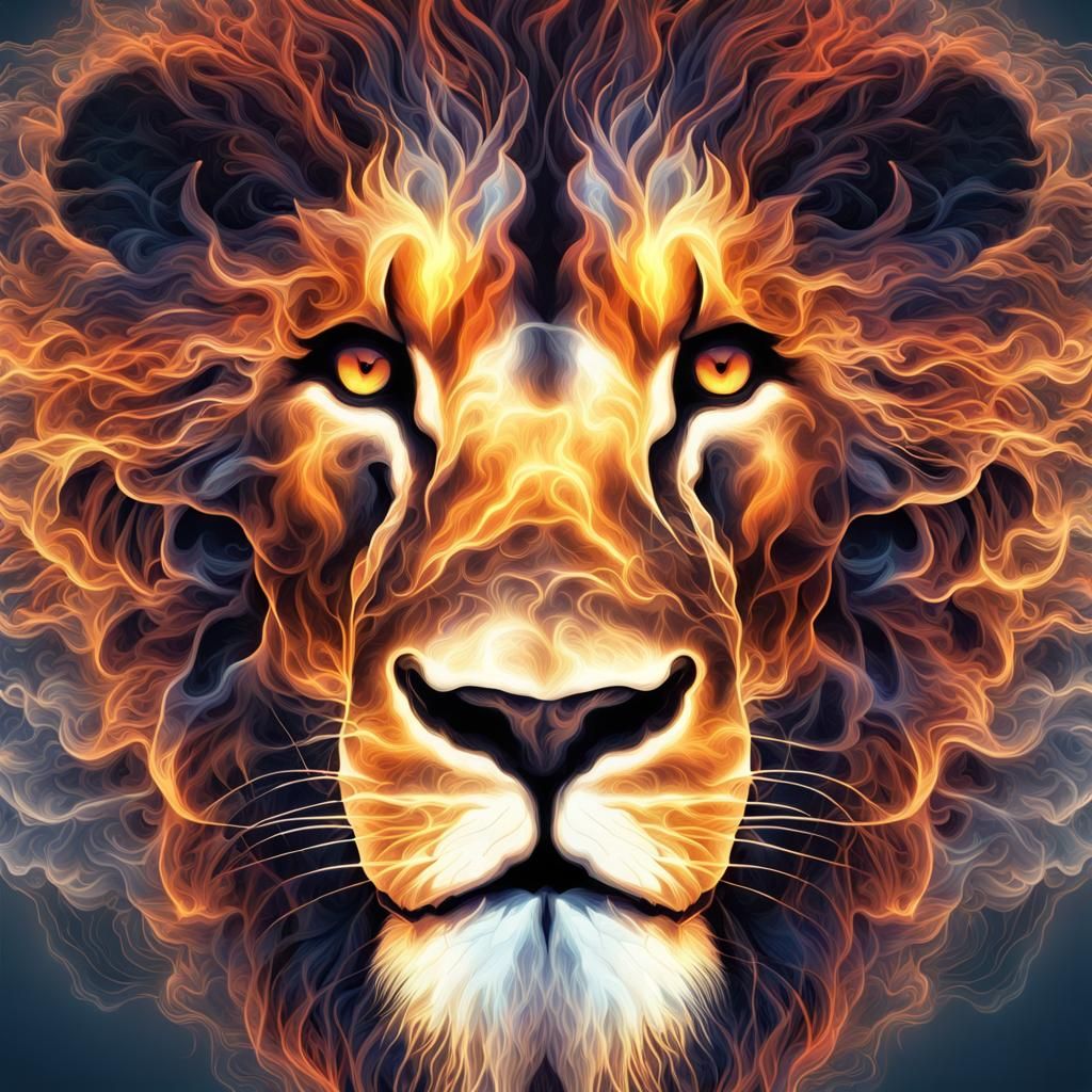 Fiery Lion King Double Exposure Portrait