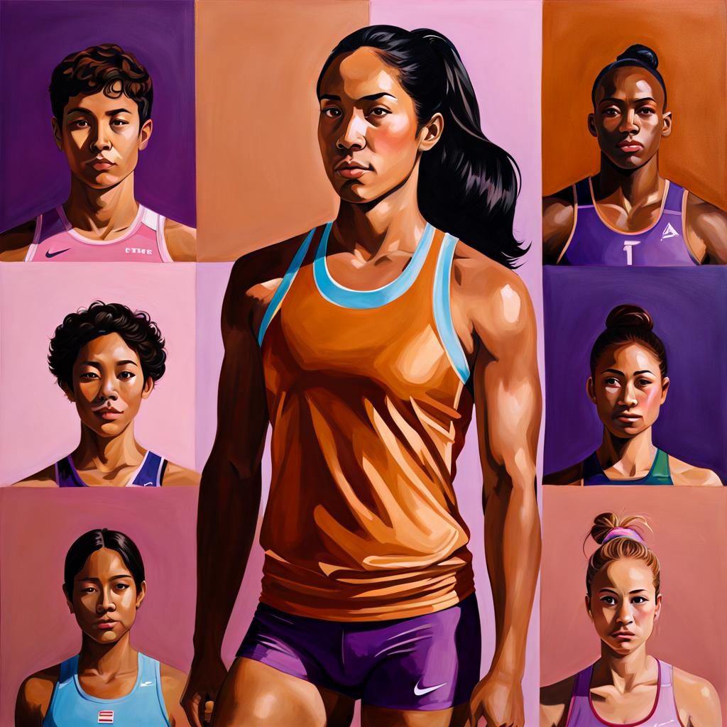 Diverse Athletes in Acrylic Painting Style