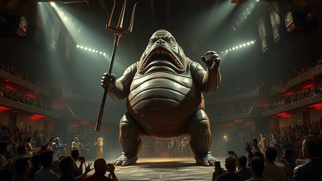 Victorious Jabba Hybrid in Gritty Arena