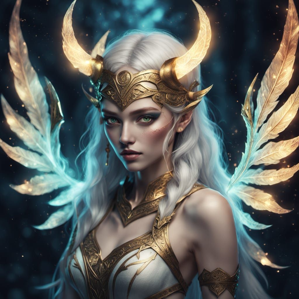 Greek Demoness Zoe Poses with Dark Blade and Ethereal Glow