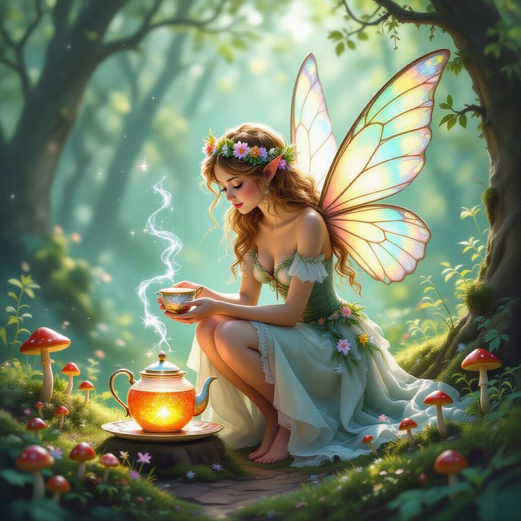 Whimsical Fairy Tending Stardust Teapot