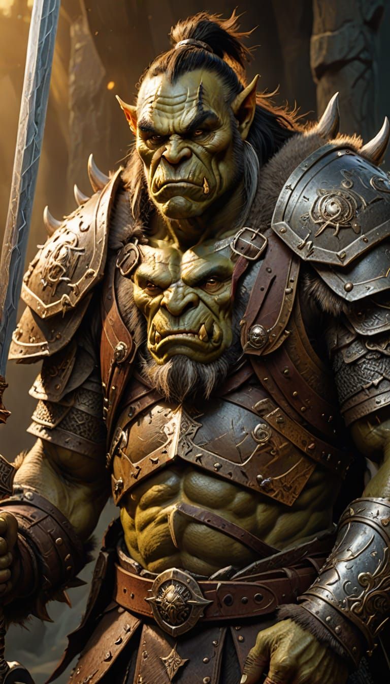 Orc Chieftain with Sword: Hyper-Realistic Fantasy Art
