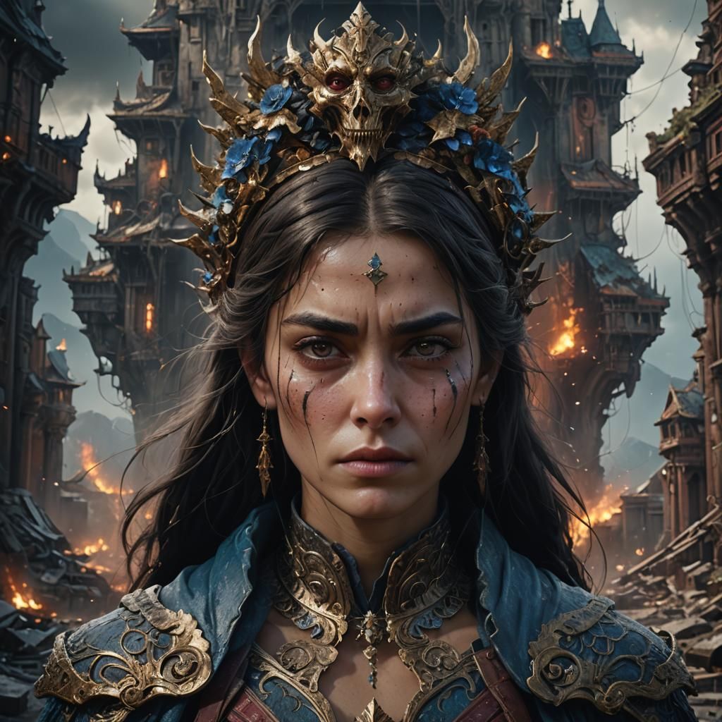 Sad Woman Portrait in Detailed Matte Painting Style